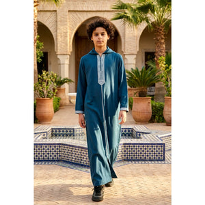 Boy's Moroccan Thobe Hooded Gandoura Embroidery Jubba-TruClothing