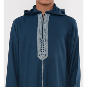 Boy's Moroccan Thobe Hooded Gandoura Embroidery Jubba-TruClothing