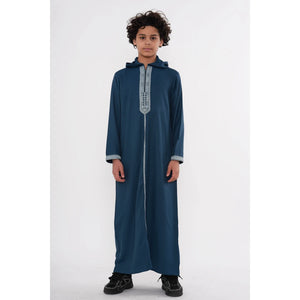 Boy's Moroccan Thobe Hooded Gandoura Embroidery Jubba-TruClothing