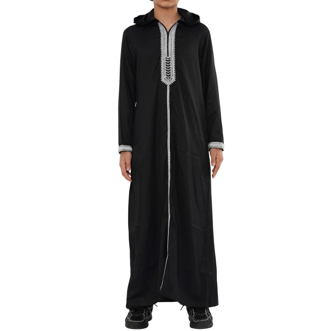 Boy's Moroccan Thobe Hooded Gandoura Embroidery Jubba-TruClothing