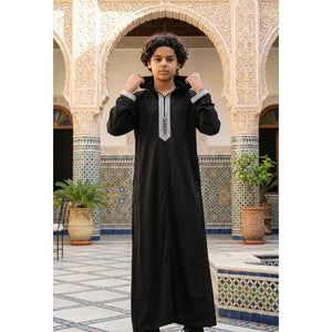 Boy's Moroccan Thobe Hooded Gandoura Embroidery Jubba-TruClothing