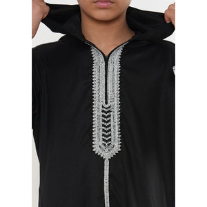 Boy's Moroccan Thobe Hooded Gandoura Embroidery Jubba-TruClothing