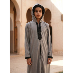 Boy's Moroccan Thobe Hooded Gandoura Embroidery Jubba-TruClothing