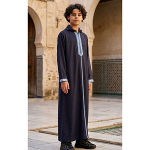 Boy's Moroccan Thobe Hooded Gandoura Embroidery Jubba-TruClothing