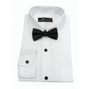 Boys White Long Sleeve Button-Down Tuxedo Shirt with Bow Tie-TruClothing
