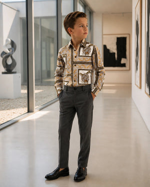 Boys Baroque Satin Feel Button Down Dress Shirt