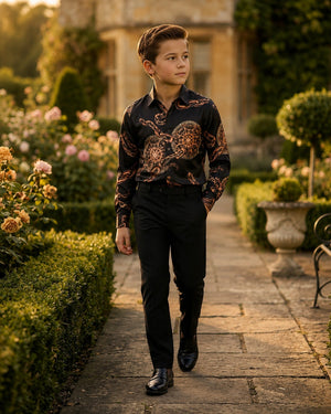Boys Baroque Satin Feel Button Down Dress Shirt