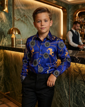 Boys Baroque Satin Feel Button Down Dress Shirt