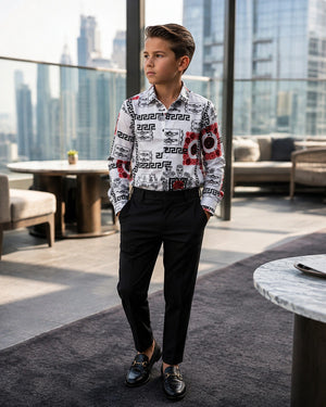 Boys Baroque Satin Feel Button Down Dress Shirt