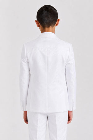 Boys White Floral Brocade Shawl Lapel 4-Piece Suit