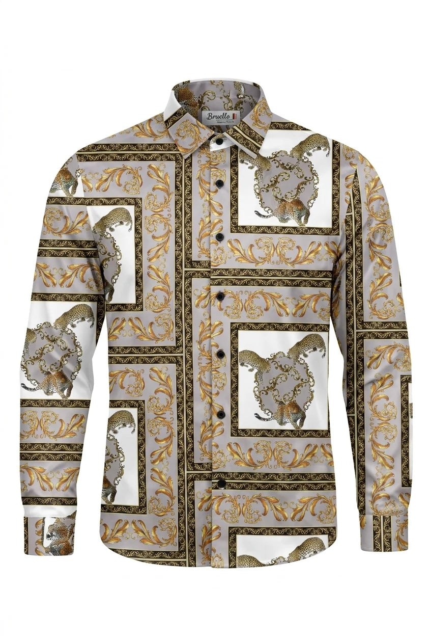 Men's Baroque Satin Feel Button Down Dress Shirt