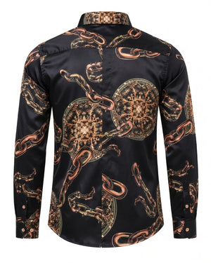 Men's Baroque Satin Feel Button Down Dress Shirt