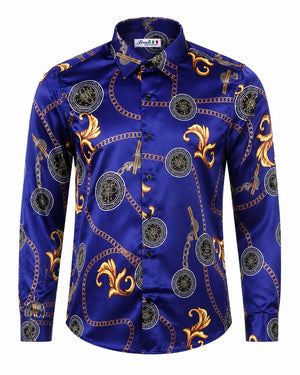 Men's Baroque Satin Feel Button Down Dress Shirt