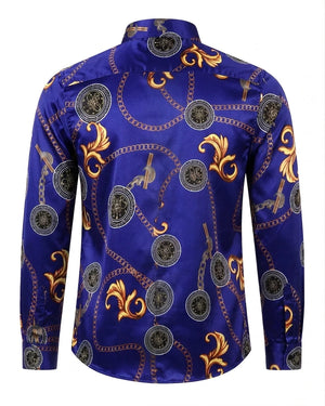 Men's Baroque Satin Feel Button Down Dress Shirt