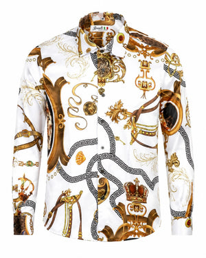 Men's Baroque Satin Feel Button Down Dress Shirt