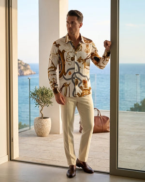 Men's Baroque Satin Feel Button Down Dress Shirt