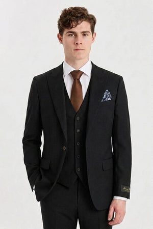 Men's Black 3 Piece Tailored Fit Formal Suit
