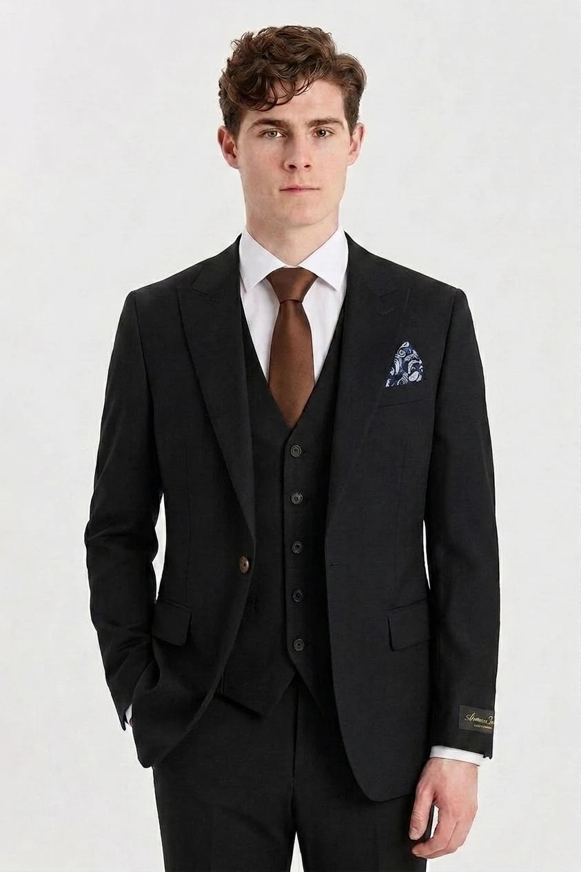 Men's Black 3 Piece Tailored Fit Formal Suit