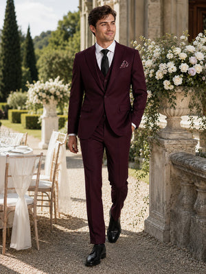 Men's Burgundy Wine 3 Piece Tailored Fit Suit