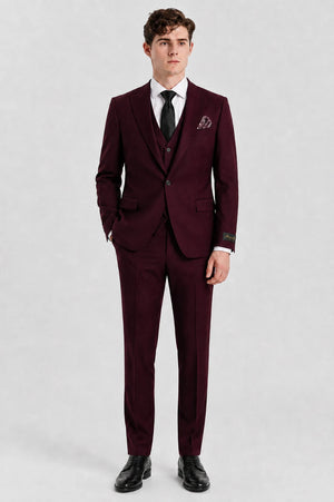Men's Burgundy Wine 3 Piece Tailored Fit Suit