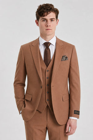 Men's Camel Brown 3 Piece Tailored Fit Suit