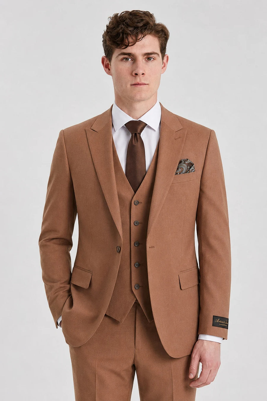 Men's Camel Brown 3 Piece Tailored Fit Suit