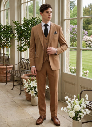 Men's Camel Brown 3 Piece Tailored Fit Suit