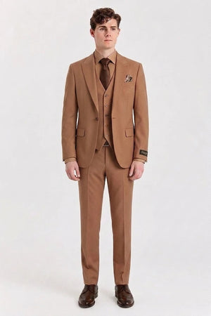 Men's Camel Brown 3 Piece Tailored Fit Suit