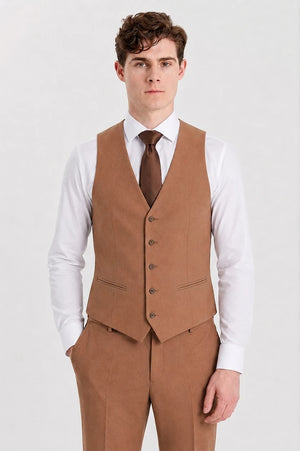 Men's Camel Brown 3 Piece Tailored Fit Suit