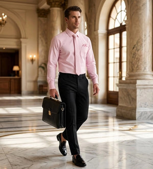 Men's Dress Shirt with Matching Tie Pocket Square Set