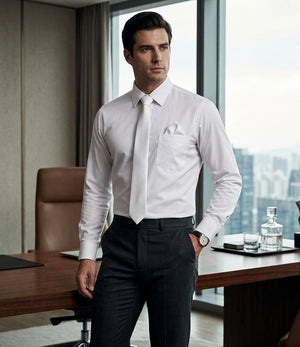Men's Dress Shirt with Matching Tie Pocket Square Set