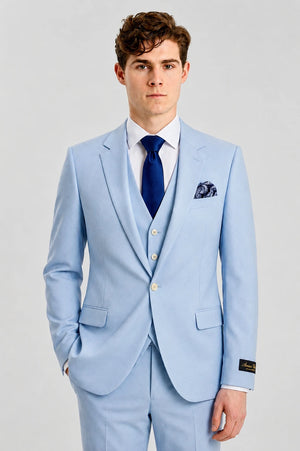 Men's Light Blue 3 Piece Tailored Fit Suit