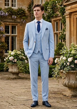 Men's Light Blue 3 Piece Tailored Fit Suit
