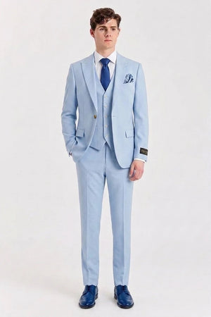 Men's Light Blue 3 Piece Tailored Fit Suit