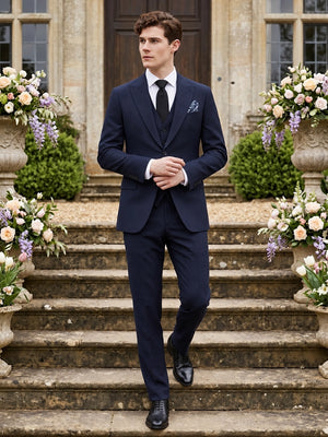 Men's Navy Blue 3 Piece Tailored Fit Suit - Brunello - 2
