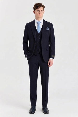Men's Navy Blue 3 Piece Tailored Fit Suit