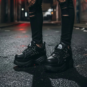 1339-14 PUNK - Women's Black Platform Studded Sneakers-TruClothing