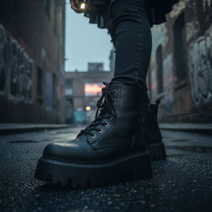 ASPEN LACE UP WARM - Women’s Black Combat Ankle Boots-TruClothing