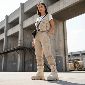 ASPHA COM1 - Women’s Beige Combat Platform Boots-TruClothing