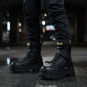 ASPHA COM1 - Women’s Black Combat Platform Boots-TruClothing