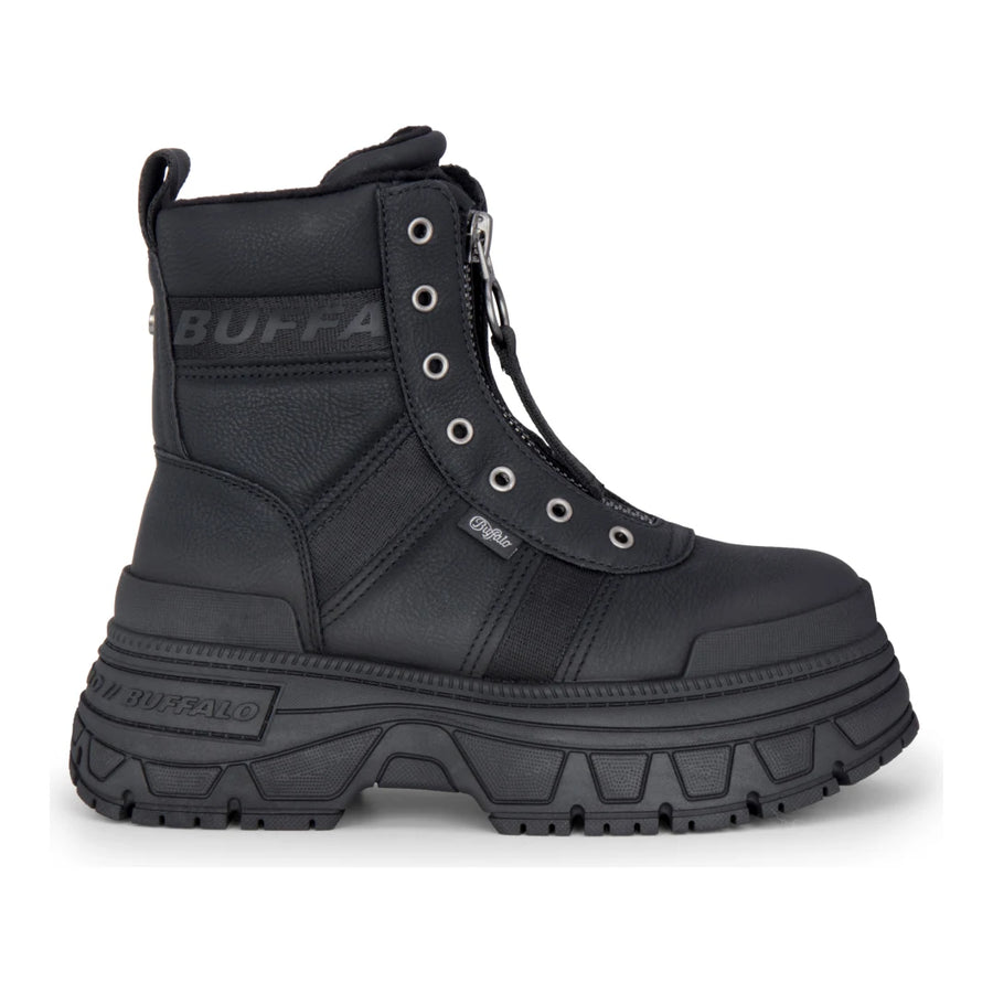 FUSION FRONT ZIP - Women’s Black Front-Zip Platform Boots-TruClothing