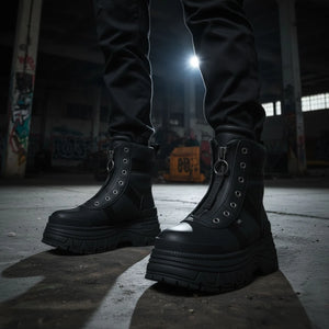 FUSION FRONT ZIP - Women’s Black Front-Zip Platform Boots-TruClothing