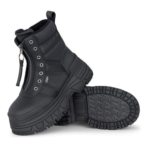FUSION FRONT ZIP - Women’s Black Front-Zip Platform Boots-TruClothing