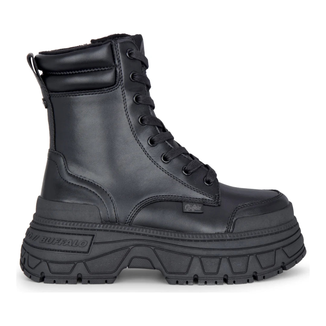 FUSION LACE UP MID - Women’s Black Mid-Ankle Platform Boots-TruClothing