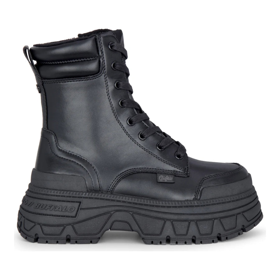 FUSION LACE UP MID - Women’s Black Mid-Ankle Platform Boots-TruClothing