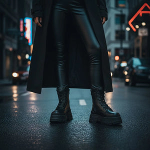 FUSION LACE UP MID - Women’s Black Mid-Ankle Platform Boots-TruClothing