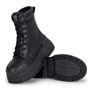 FUSION LACE UP MID - Women’s Black Mid-Ankle Platform Boots-TruClothing