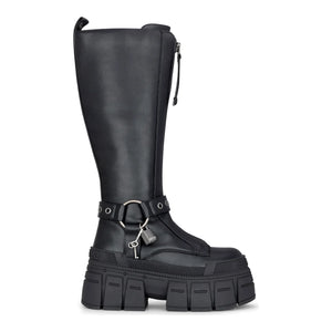 GOSPHER BIKER HI - Women’s Black Platform Knee-High Boots-TruClothing