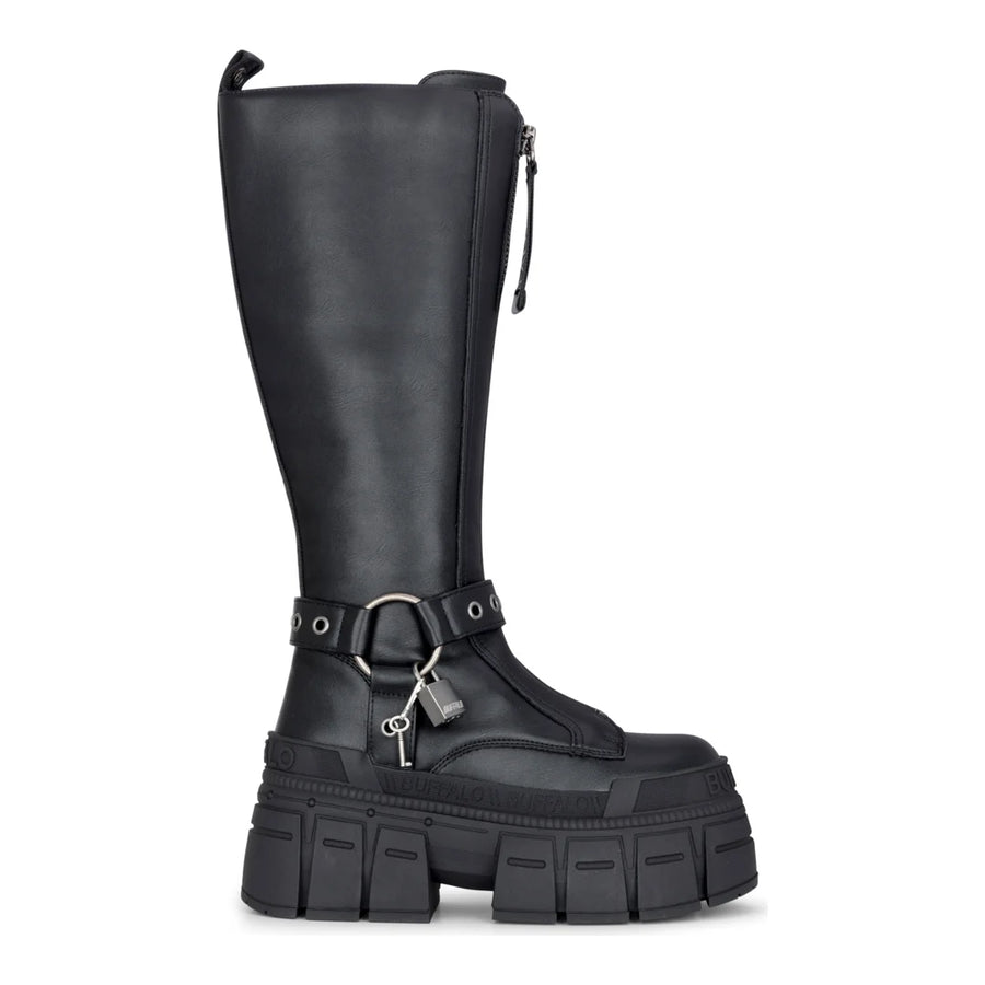 GOSPHER BIKER HI - Women’s Black Platform Knee-High Boots-TruClothing