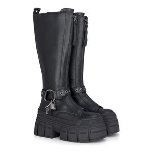 GOSPHER BIKER HI - Women’s Black Platform Knee-High Boots-TruClothing